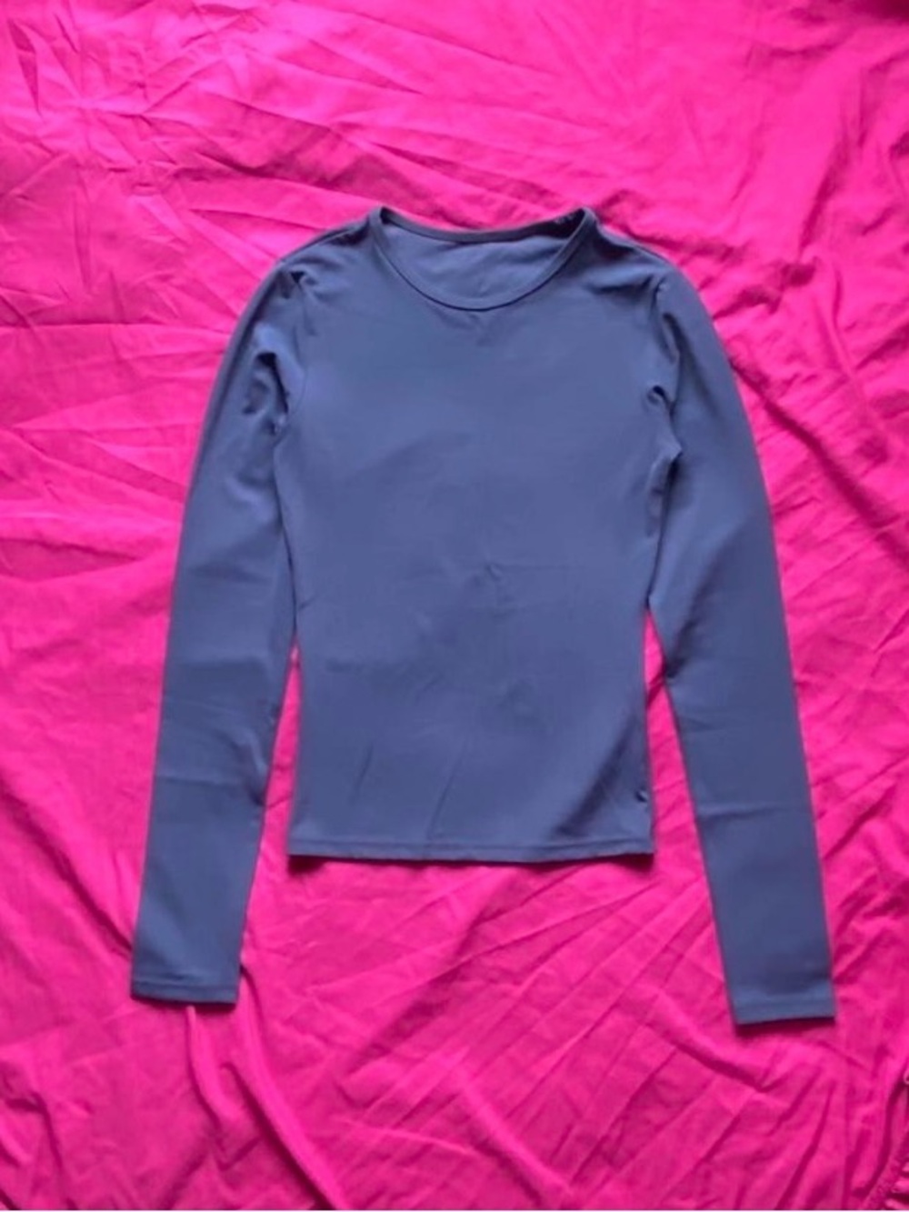 Women’s Navy Blue Long Sleeve Crewneck Top Spandex and Polyester